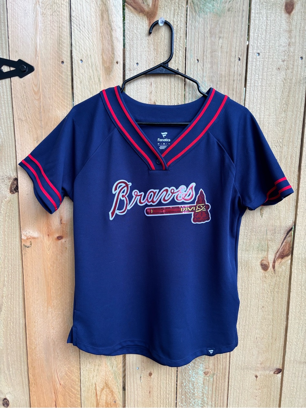Fanatics Navy Braves Kids Baseball Jersey with Red Trim